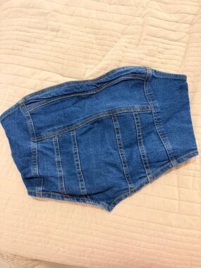 Denim Strapless Crop Top - Blue